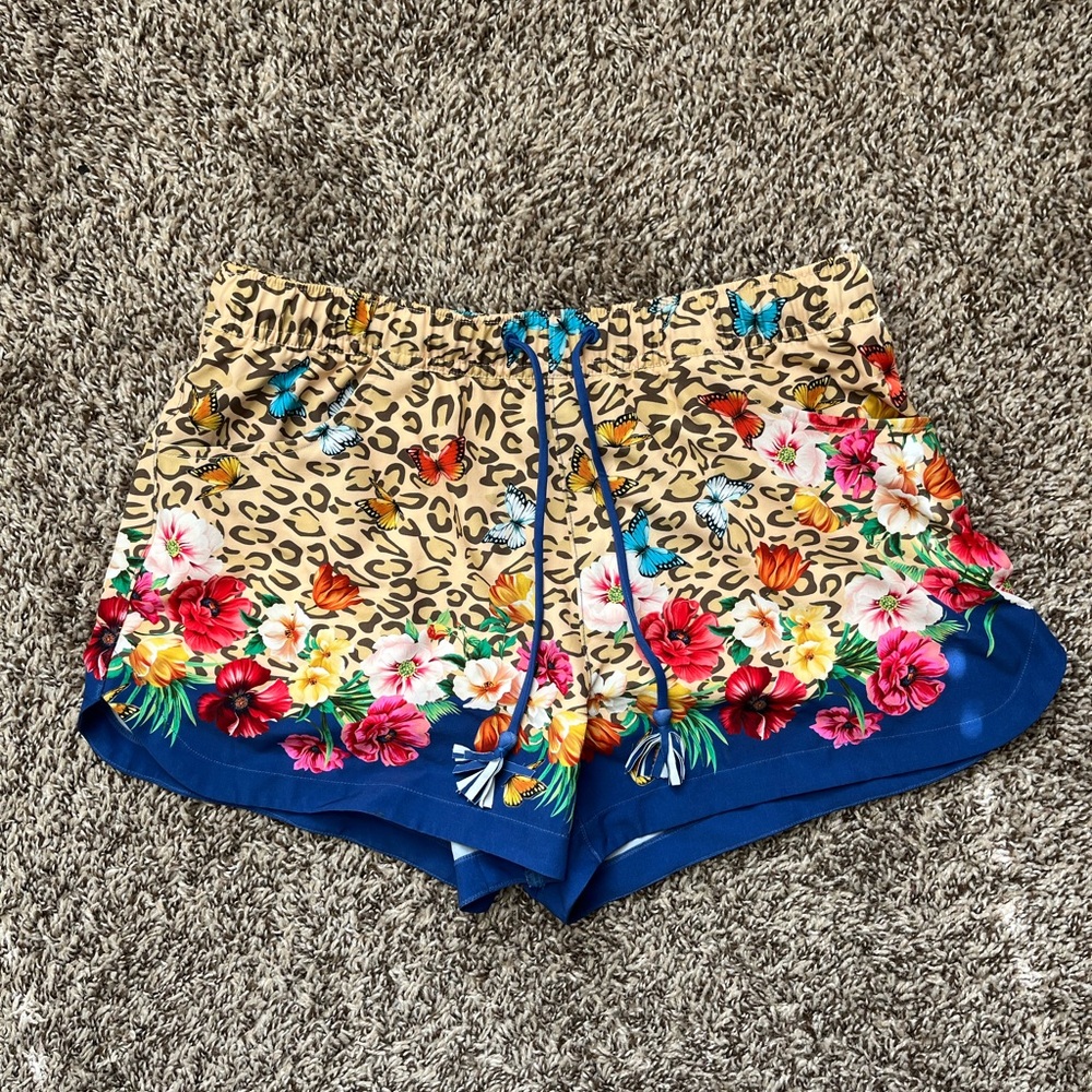 Johnny Was Multicolor Floral Leopard Athletic Shorts